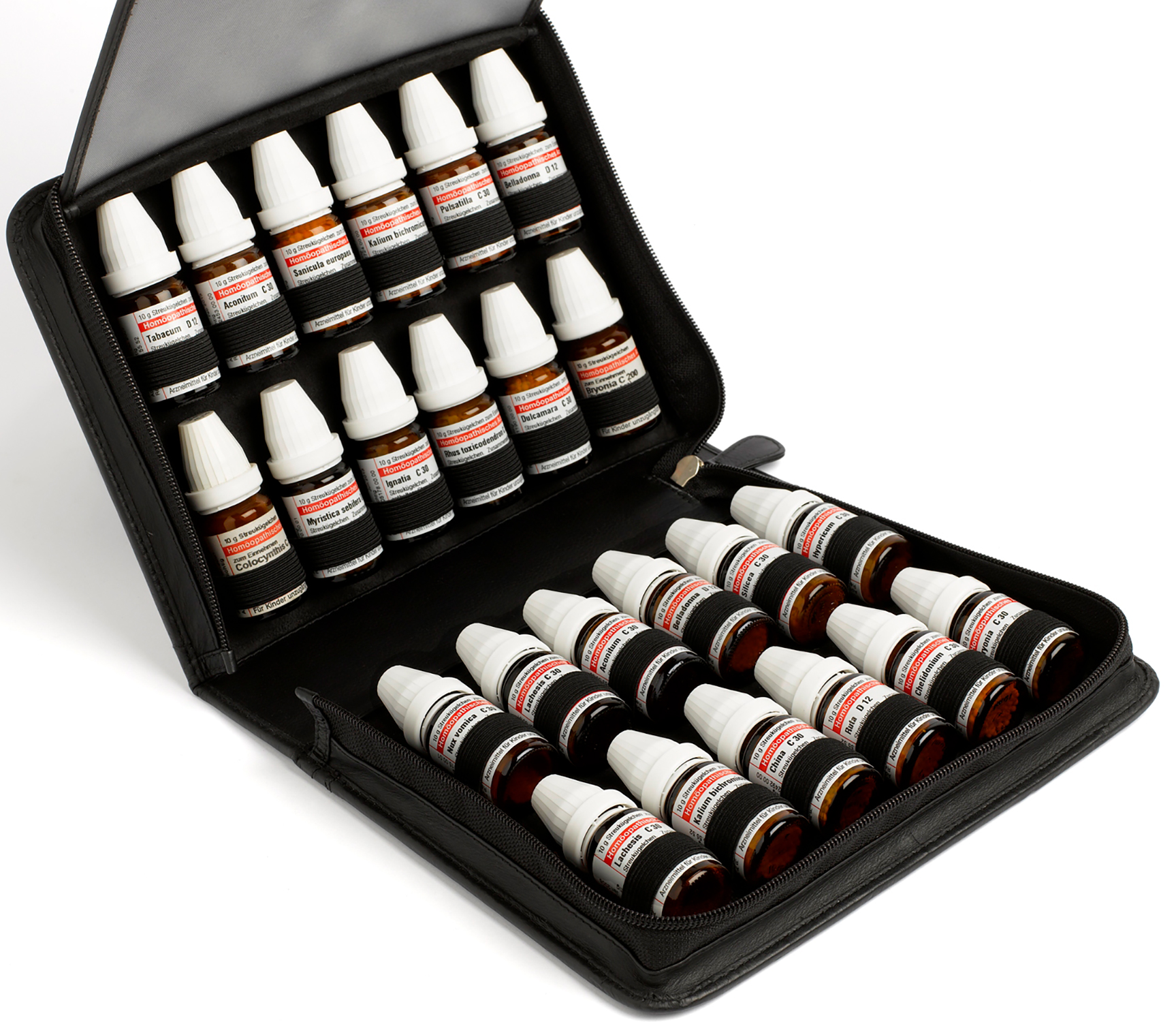 Hausapotheke für 24 DHU/Spagyra-Flaschen, Öle, Essenzen oder Flüssigkeiten (10ml)